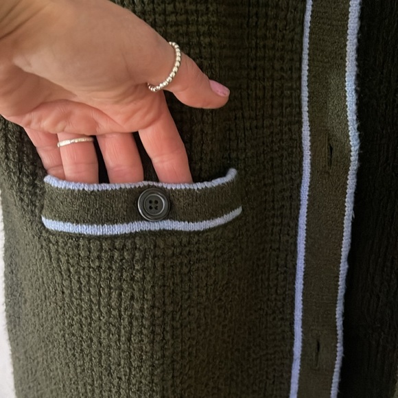 Talbots tipped textured cardigan sweater. Tuscan olive & blue sky. Size Mp NWT - Picture 12 of 15